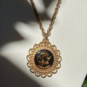 Vintage Pisces Gold and Black Pendant 24” Necklace